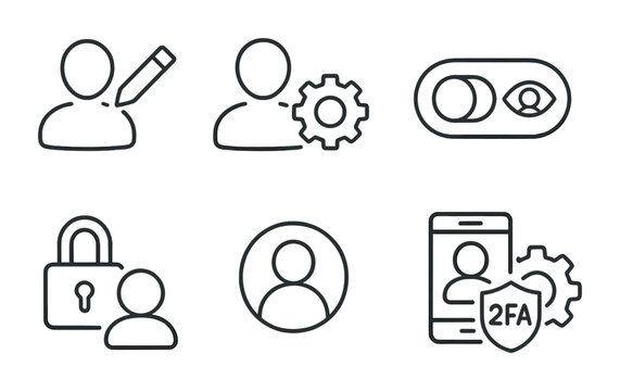 User interface linear icons set: account, security, privacy