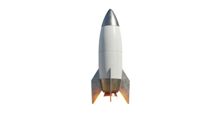 Isolated White Rocket with Flames Space Exploration