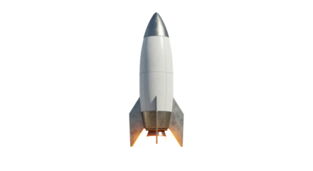 Isolated White Rocket with Flames Space Exploration