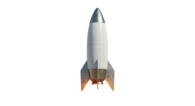 Isolated White Rocket with Flames Space Exploration