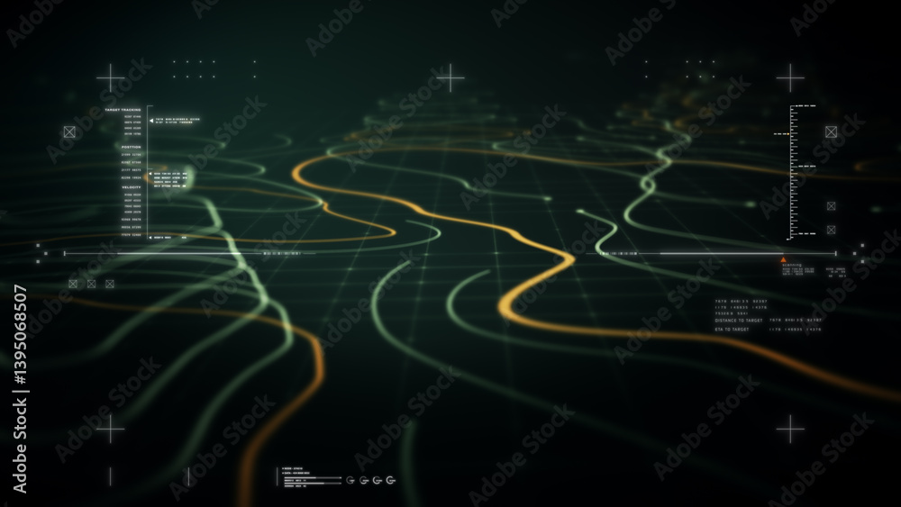 Poster Futuristic Holographic Terrain environment, geomorphology, topography loop motion graphic user interface head up display screen