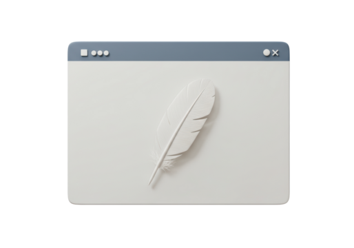 Isolated Feather Quill Pen on Browser Window 3D Illustration