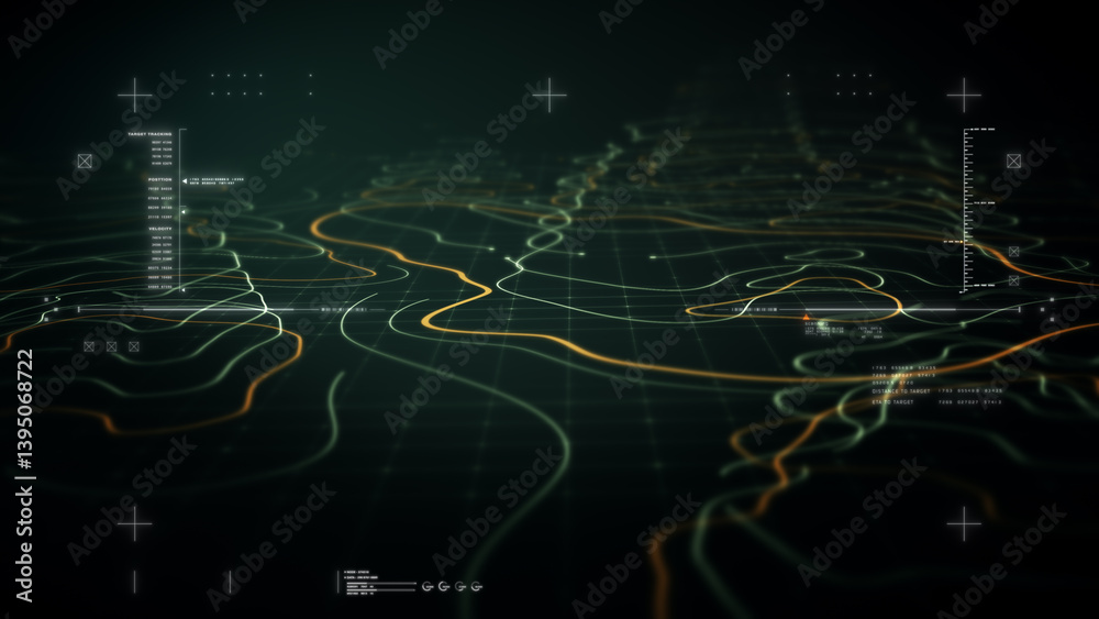 Poster Futuristic Holographic Terrain environment, geomorphology, topography loop motion graphic user interface head up display screen