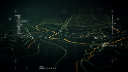 Futuristic Holographic Terrain environment, geomorphology, topography loop motion graphic user interface head up display screen