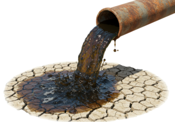 Isolated Polluted Water Flowing onto Cracked Earth