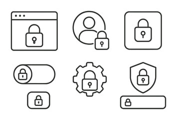 Secure access icons set for digital privacy and protection