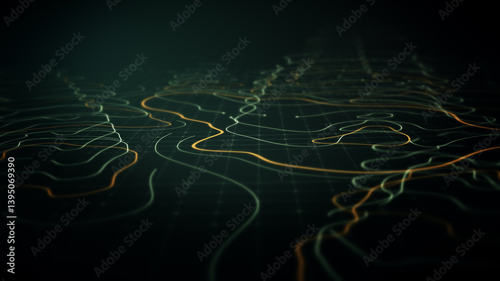 Poster Futuristic Holographic Terrain environment, geomorphology, topography loop motion graphic user interface head up display screen