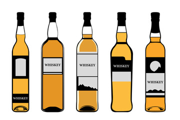 Whiskey Bottle Set Isolated White Background Alcohol Drink