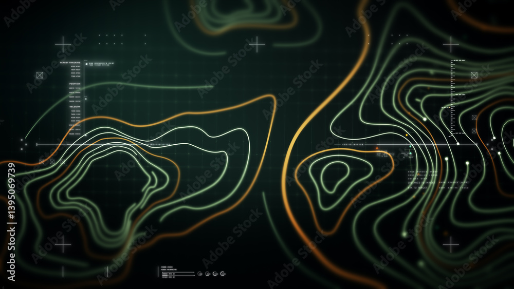 Poster Futuristic Holographic Terrain environment, geomorphology, topography loop motion graphic user interface head up display screen