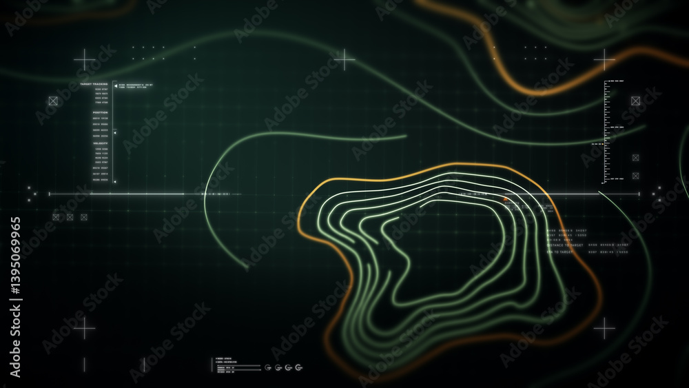 Poster Futuristic Holographic Terrain environment, geomorphology, topography loop motion graphic user interface head up display screen