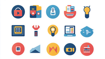 Flat design icons set for business and technology applications vector illustration design elements pack