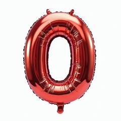 Shiny red number zero balloon on a white background, party decoration, isolated.