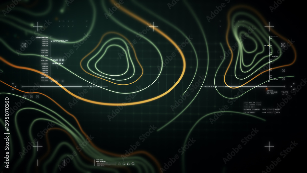 Poster Futuristic Holographic Terrain environment, geomorphology, topography loop motion graphic user interface head up display screen
