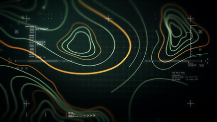 Futuristic Holographic Terrain environment, geomorphology, topography loop motion graphic user interface head up display screen