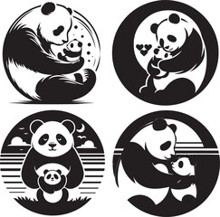 Giant Panda love affection care Silhouette Vector Illustration Art6