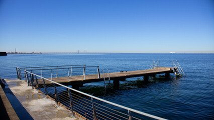 Obraz premium view above North Sea with landing stage in Malmo, Sweden