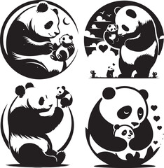 Giant Panda love affection care Silhouette Vector Illustration Art7