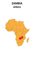 Zambia Map is highlighted on the Africa with detailed state and region outlines.