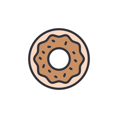 Fototapeta premium Chocolate donut colored icons, minimalist vector illustration ,simple transparent graphic element .Isolated on white background