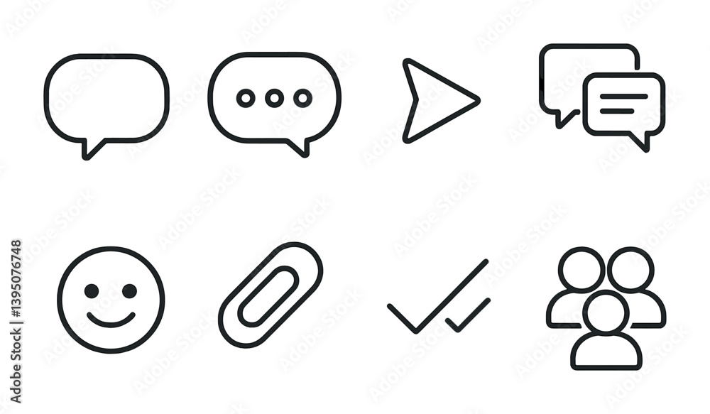Poster minimalist communication icon set: 3d linear style for messaging and interaction
