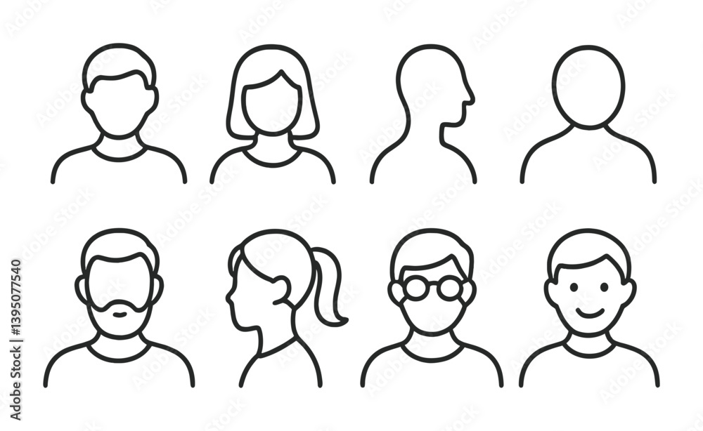 Poster linear profile avatar icons set for user interface and web design