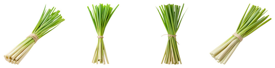 Obraz premium Freshly harvested lemongrass bundles, vibrant green and aromatic, perfect for culinary use and enhancing flavors