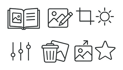 Photo editing icons set: essential linear style tools for creative design