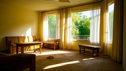 Fototapeta premium Sunlit Room with Wooden Furniture