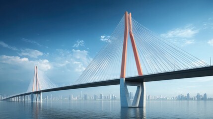 Obraz premium Structural stability analysis software displaying deflection and stress levels on a virtual model of a bridge