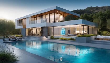 Luxurious Modern Home with Pool Luxury Mansion with Digital Security Glow