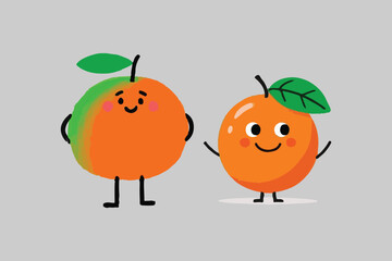 Two Cute Cartoon Oranges: Happy Fruit Characters Illustration