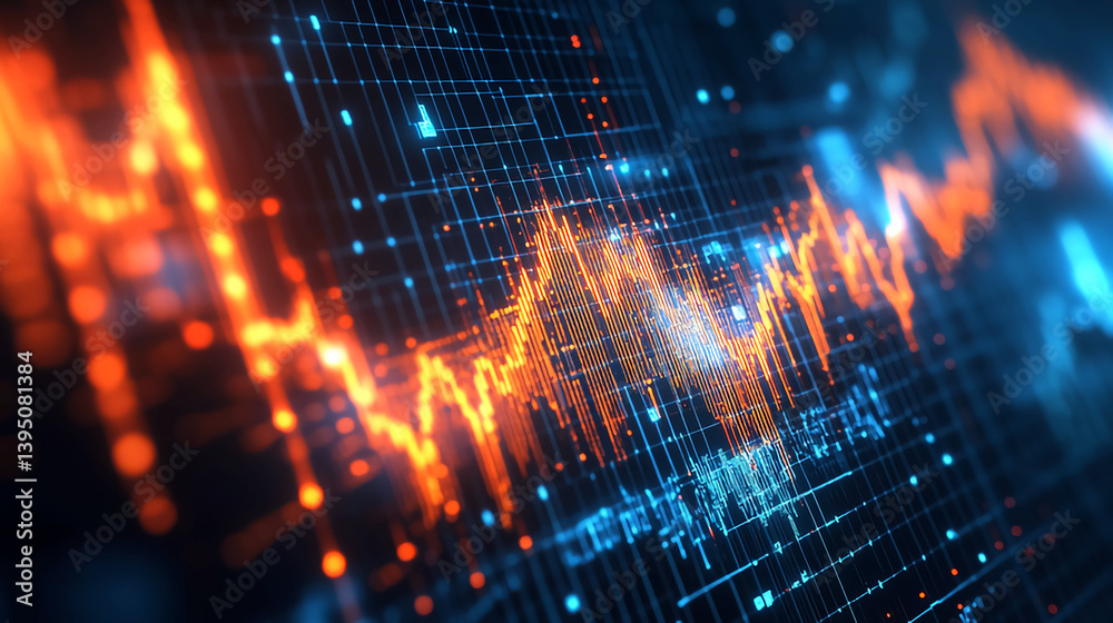 Poster abstract digital technology background with data wave and grid pattern design concept art