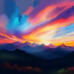 Fototapeta premium Sunset Over Vibrant Mountains
