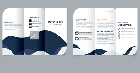 Modern Business Trifold Brochure Template with Tech and Marketing Layout. Editable image.