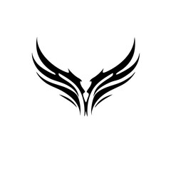Symmetrical Tribal Tattoo Design Logo Dynamic Black Ink Wings Motif for Body Art, Symbol of Strength, Freedom, and Mystical Power