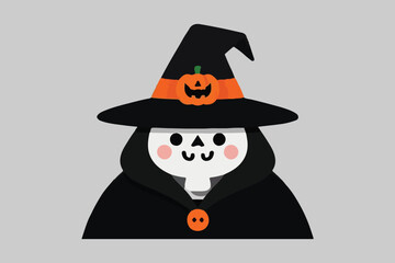 Cute Cartoon Halloween Witch with Pointed Hat and Pumpkin Pin