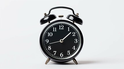 Classic Black Alarm Clock on White Background &ndash; Minimal Vintage Timepiece