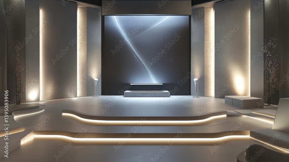 Poster modern minimalist stage with led lighting and large screen.