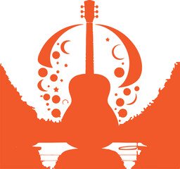 Electric guitar with red heart design featuring a woman dancing