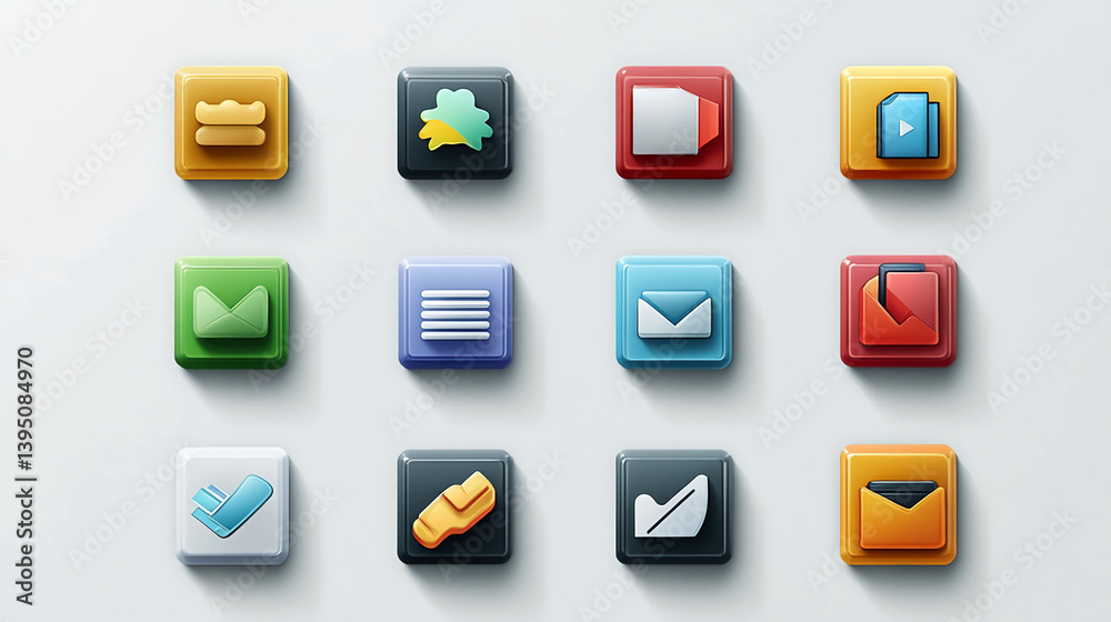 Poster collection of colorful application icons for mobile app development and user interface design elemen
