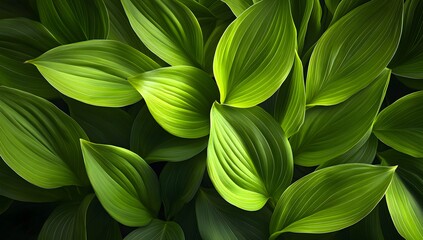 Obraz premium Close-up of vibrant green leaves filling the frame nature background.