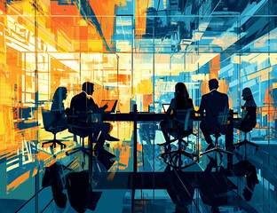 Coworking space, office, co-working, meeting, business, open office, abstract illustration