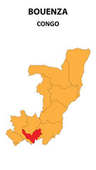 Obraz premium Bouenza Map is highlighted on the Congo with detailed state and region outlines.