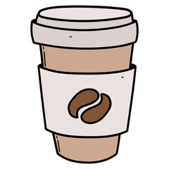 Hand drawn cartoon paper coffee cup on white background.