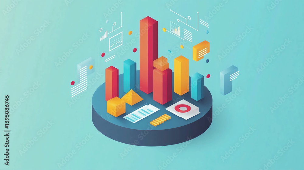 Poster isometric business data analysis visualization charts and graphs for presentation and reports use ca