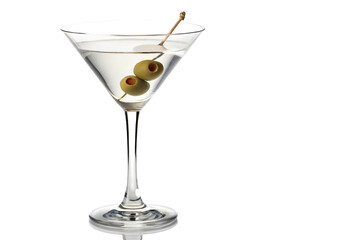 Martini glass with olive, minimalist cocktail flat art design isolated on transparent background-generated by ai