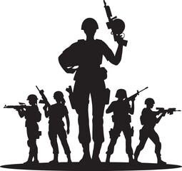 silhouettes of soldiers in action