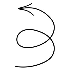 Hand drawn doodle curved arrow pointing left on white background.