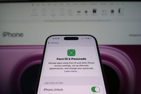 Kiel, SH, Germany, 9 Apr 2025: iPhone Face ID and Passcode Settings for Enhanced Security and Convenience in Device Access