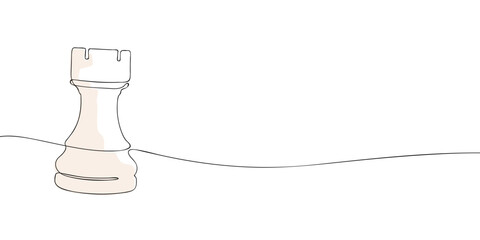 A continuous line drawing of a chess rook piece, representing strategy, defense, and strong positioning in a simple and modern style.